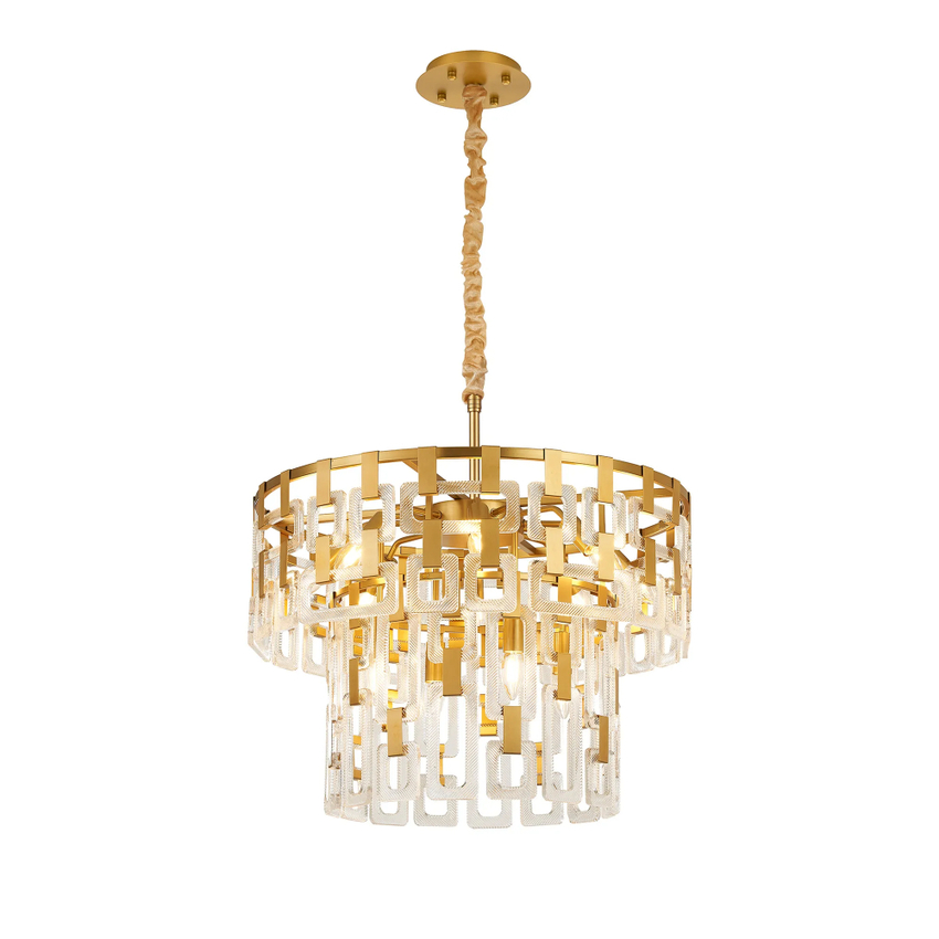Photograph: Idolite Duskie 63cm 2 Tier Matt Gold Pendant Light Complete With Clear Glass