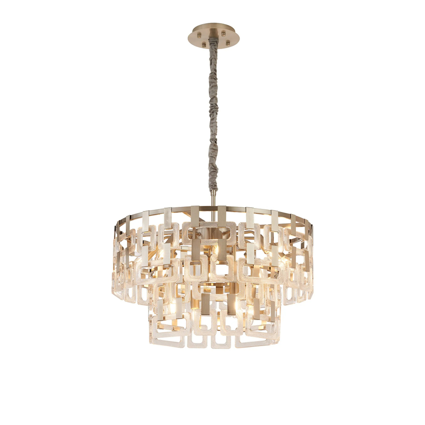 Photograph: Idolite Duskie 63cm 2 Tier Satin Nickel Pendant Light Complete With Clear Glass