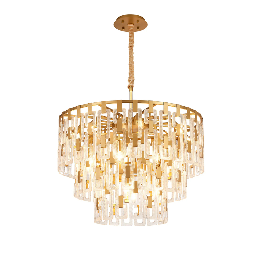 Photograph: Idolite Duskie 83cm 3 Tier Matt Gold Pendant Light Complete With Clear Glass