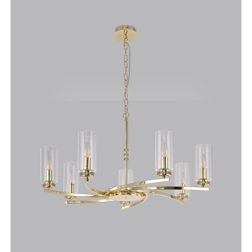 Photograph: Idolite Euston Polished Gold 7 Light Pendant C/W Crystal Detailing & Clear Glasses