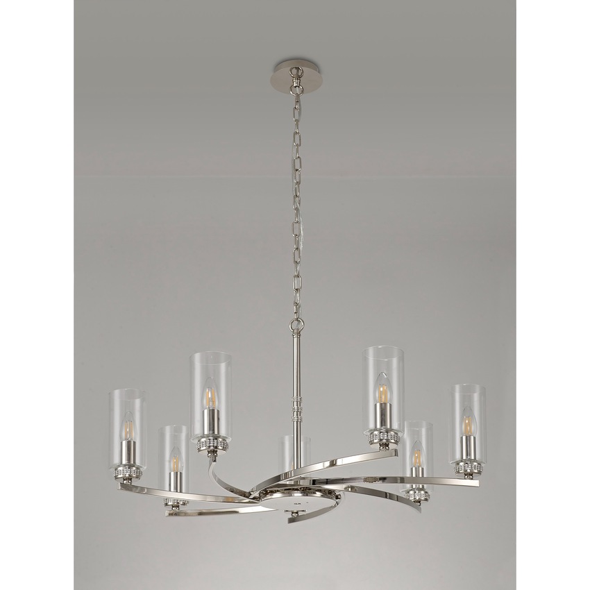 Photograph: Idolite Euston Polished Nickel 7 Light Pendant C/W Crystal Detailing & Clear Glasses