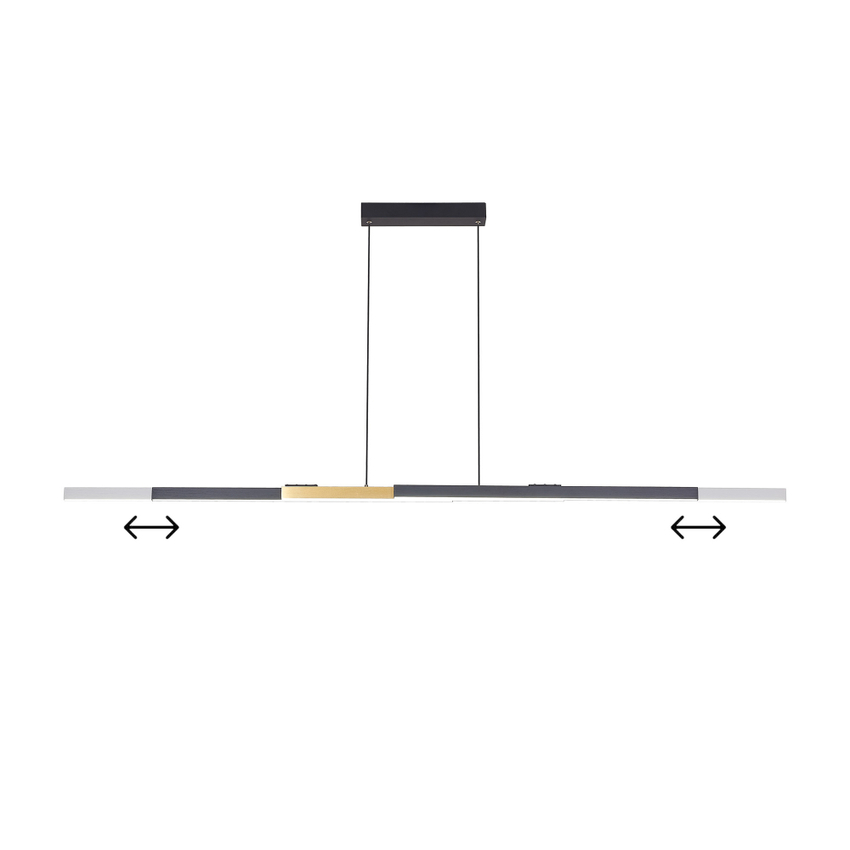 Photograph: Idolite Ezra Extendable Linear Pendant : 40W LED: Remote Control CCT Tuneable White 3000K-6000K: Satin Black/Gold