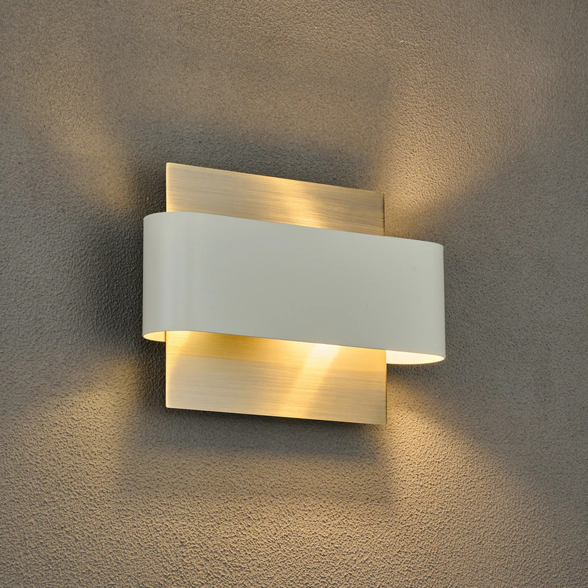 Photograph: Idolite Garda Wall Lamp: 2 Light G9: Antique Brass/Painted Beige Stone