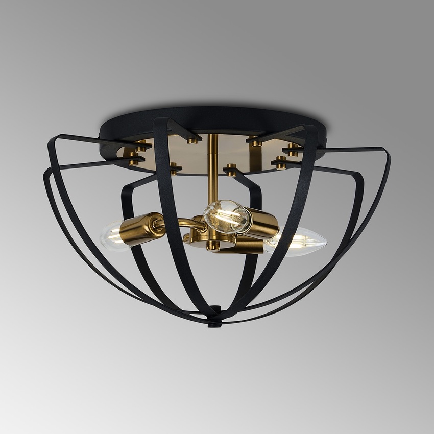 Photograph: Idolite Genesis 3 Light Black And Gold Flush Ceiling Light