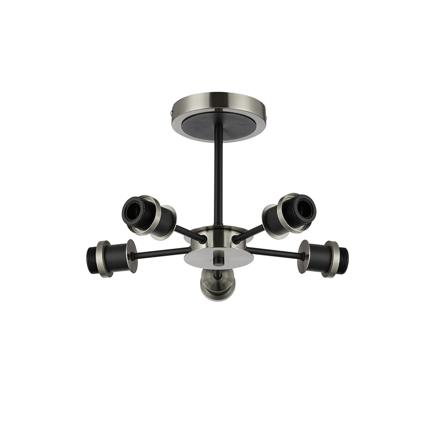 Photograph: Idolite Haughton IP Semi Ceiling (FRAME ONLY), 5 x E14, Satin Nickel/Satin Black