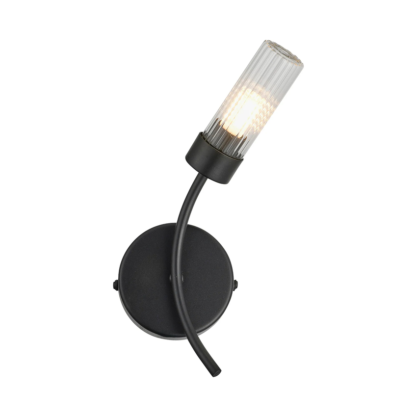 Photograph: Idolite Holgate Right Facing Single Bathroom Wall Light In Satin Black Complete With Clear Glass - IP44