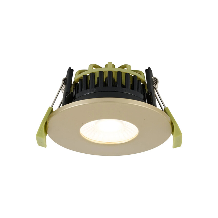 Photograph: Idolite Imre 4/6/8W: Triac Dimmable 4CCT LED Fire Rated Downlight: Champagne Gold Fascia: Cut Out: 70mm: 400/600/800lm: 60 Deg: IP65 DRIVER INC 5yrs Wrnty