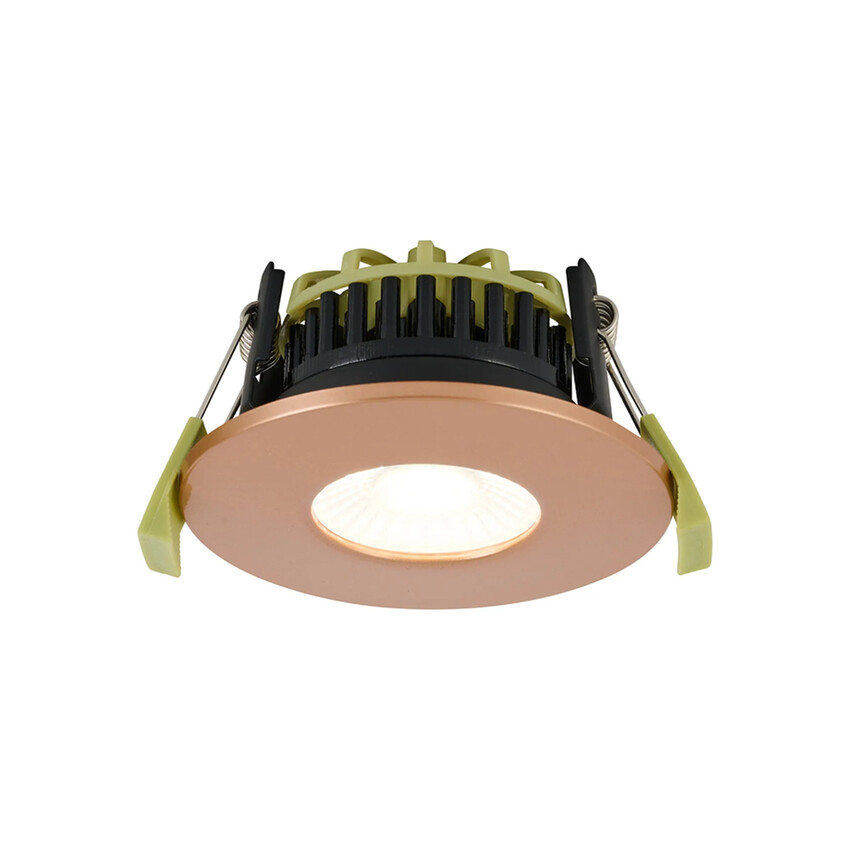 Photograph: Idolite Imre 4/6/8W: Triac Dimmable 4CCT LED Fire Rated Downlight: Copper Fascia: Cut Out: 70mm: 400/600/800lm: 60 Deg: IP65 DRIVER INC. 5yrs Wrnty