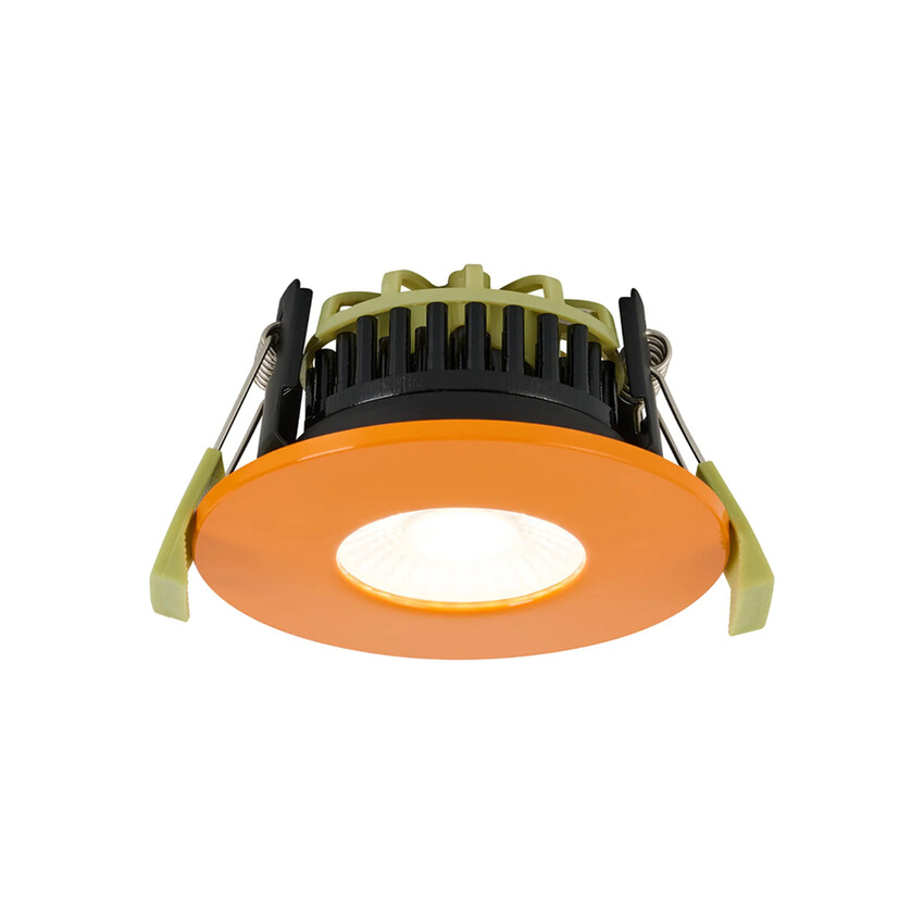 Photograph: Idolite Imre 4/6/8W: Triac Dimmable 4CCT LED Fire Rated Downlight: Orange Fascia: Cut Out: 70mm: 400/600/800lm: 60 Deg: IP65 DRIVER INC. 5yrs Wrnty