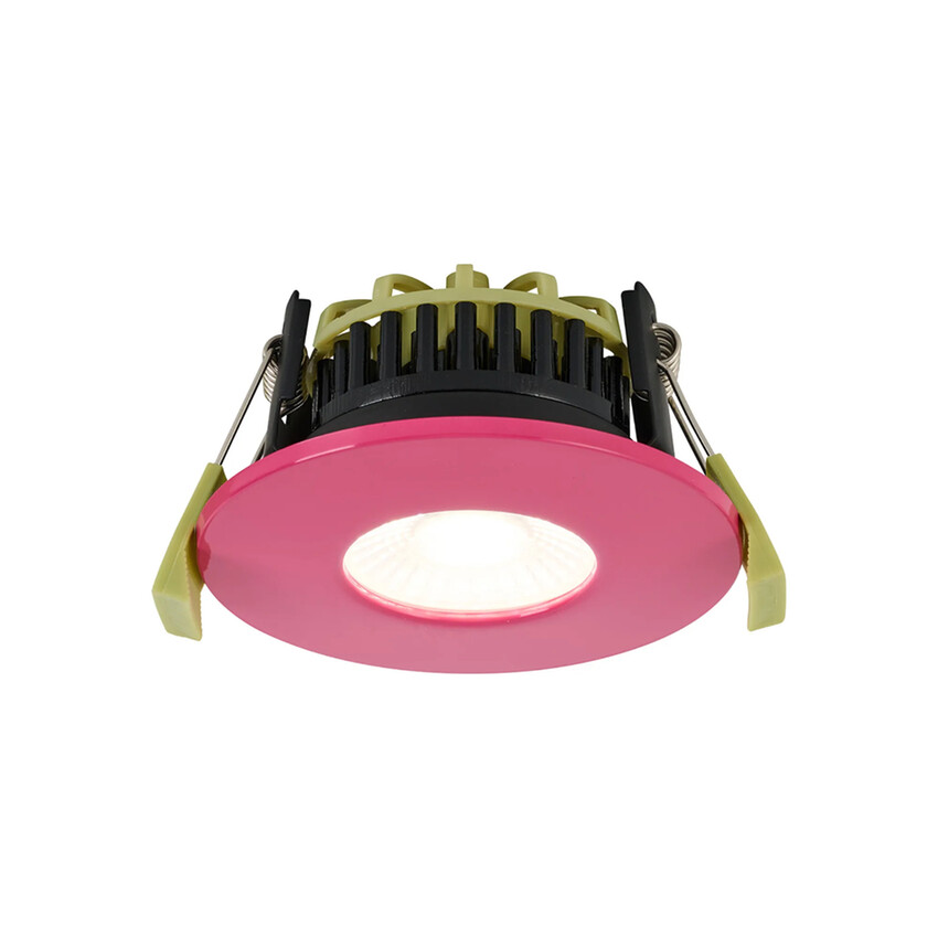 Photograph: Idolite Imre 4/6/8W: Triac Dimmable 4CCT LED Fire Rated Downlight: Pink Fascia: Cut Out: 70mm: 400/600/800lm: 60 Deg: IP65 DRIVER INC. 5yrs Wrnty