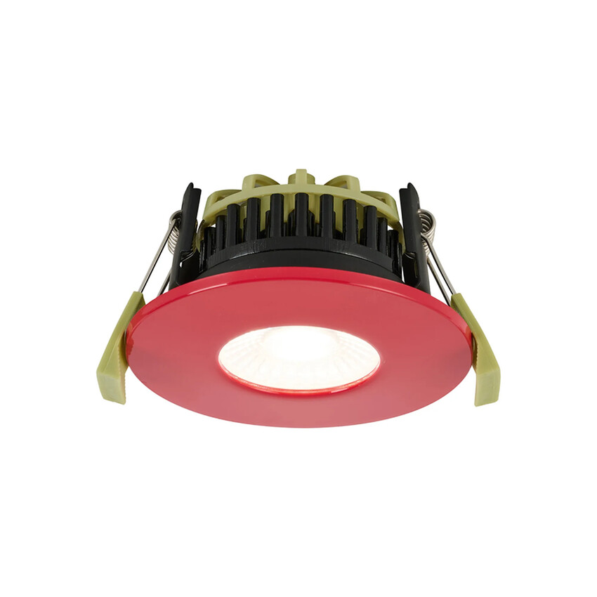 Photograph: Idolite Imre 4/6/8W: Triac Dimmable 4CCT LED Fire Rated Downlight: Strawberry Fascia: Cut Out: 70mm: 400/600/800lm: 60 Deg: IP65 DRIVER INC. 5yrs Wrnty