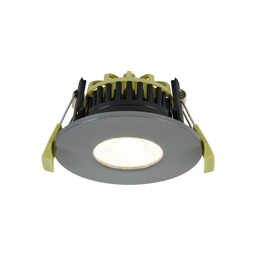 Photograph: Idolite Imre 4/6/8W: Triac Dimmable 4CCT LED Fire Rated Downlight: Warm Grey Fascia: Cut Out: 70mm: 400/600/800lm: 60 Deg: IP65 DRIVER INC. 5yrs Wrnty