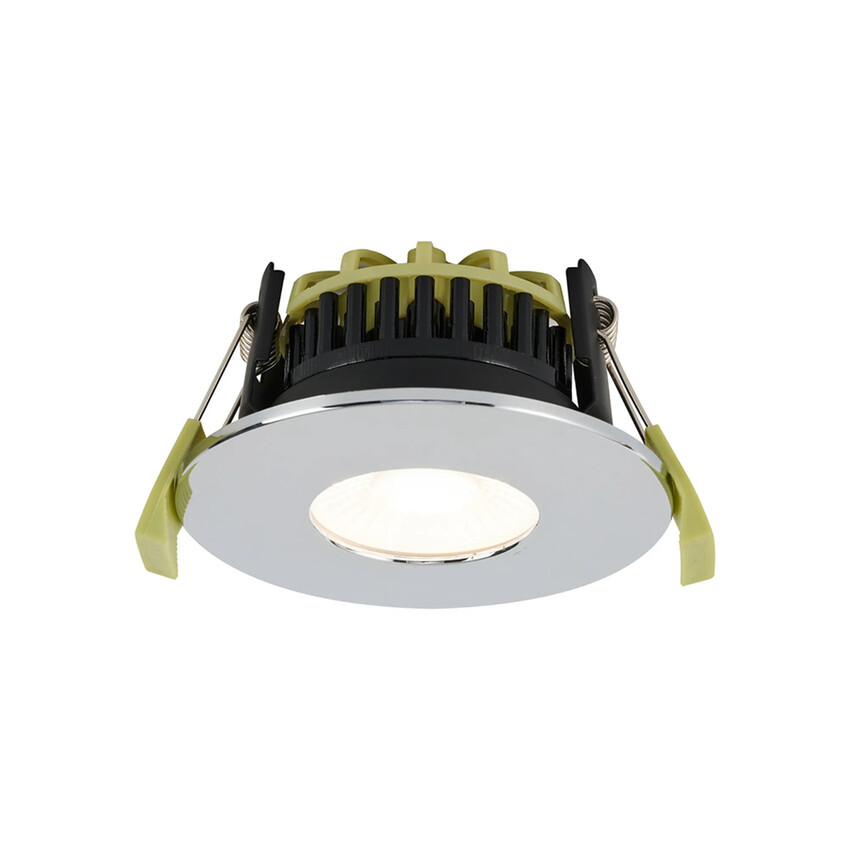 Photograph: Idolite Imre 4/6/8W: Triac Dimmable 4CCT LED Fire Rated Downlight: With Chrome Fascia: Cut Out: 70mm: 400/600/800lm: 60 Deg: IP65 DRIVER INC.: 5yrs Wrnty