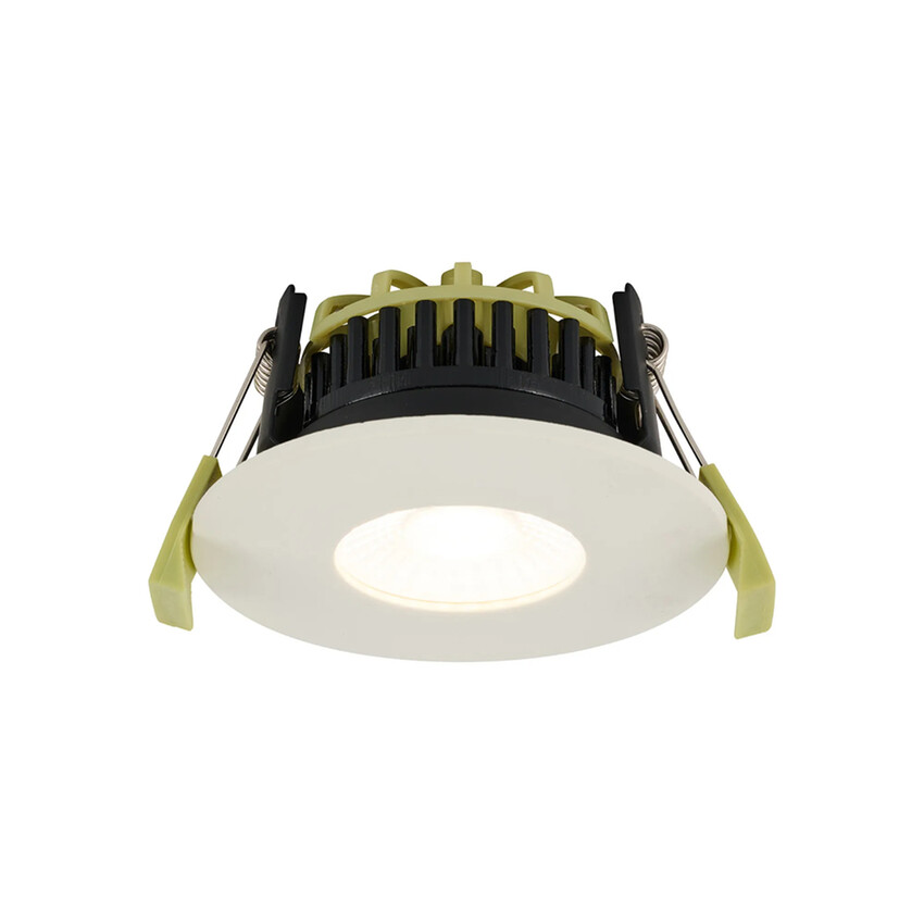 Photograph: Idolite Imre 4/6/8W: Triac Dimmable 4CCT LED Fire Rated Downlight: With Matt White: Cut Out: 70mm: 400/600/800lm: 60 Deg: IP65 DRIVER INC.: 5yrs Wrnty