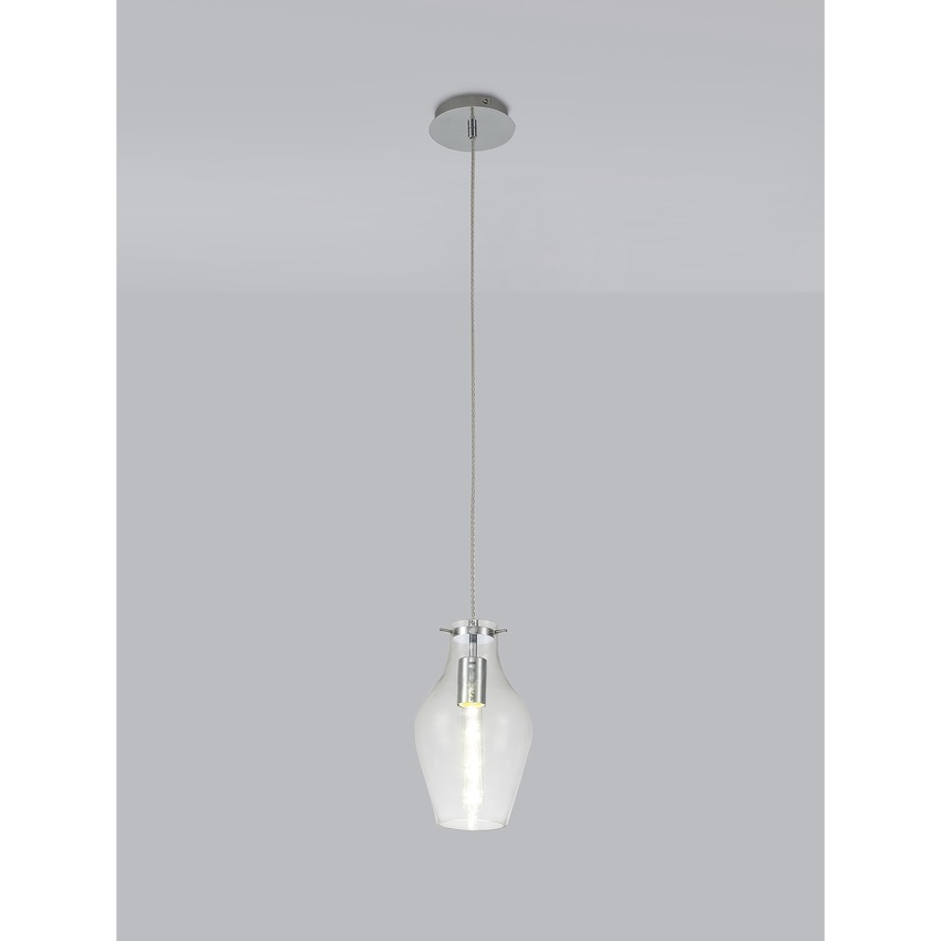 Photograph: Idolite Ivy Polished Chrome Finish Single Pendant Light C/W Clear Glass