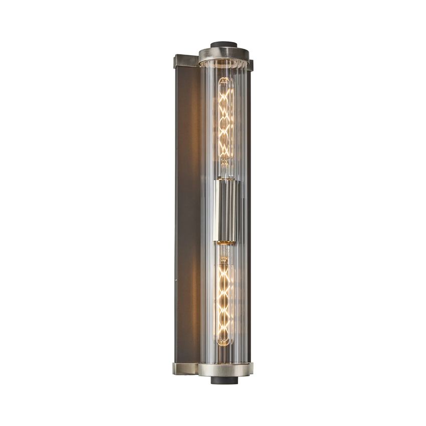 Photograph: Idolite Limasol Anthracite And Satin Nickel Bathroom 2 Light Wall Light Complete With Clear Ribbed Glass Shade