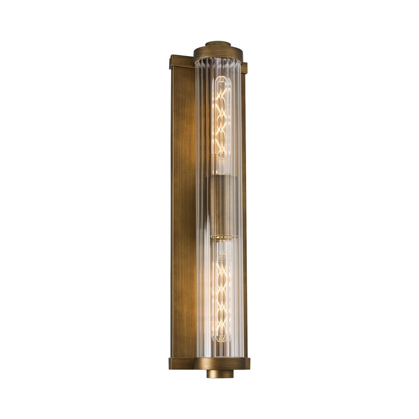 Photograph: Idolite Limasol Matt Bronze Bathroom 2 Light Wall Light Complete With Clear Ribbed Glass Shade