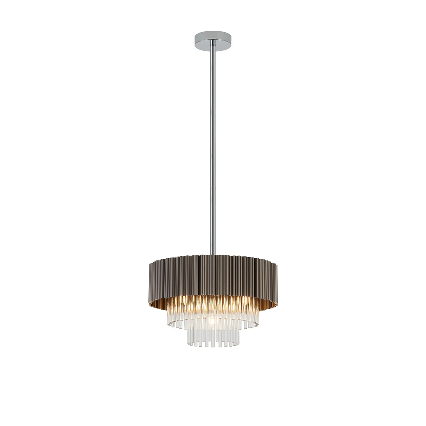 Photograph: Idolite Lumi Fixed Pendant: 4 Light G9: Oxidised Coffee/Polished Chrome/Clear Glass