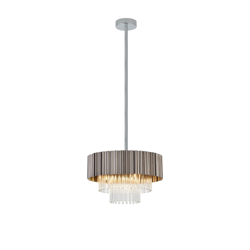 Photograph: Idolite Lumi Fixed Pendant: 4 Light G9: Oxidised Grey/Polished Chrome/Clear Glass