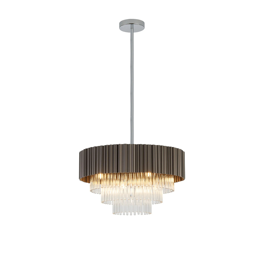 Photograph: Idolite Lumi Fixed Pendant: 9 Light G9: Oxidised Coffee/Polished Chrome/Clear Glass