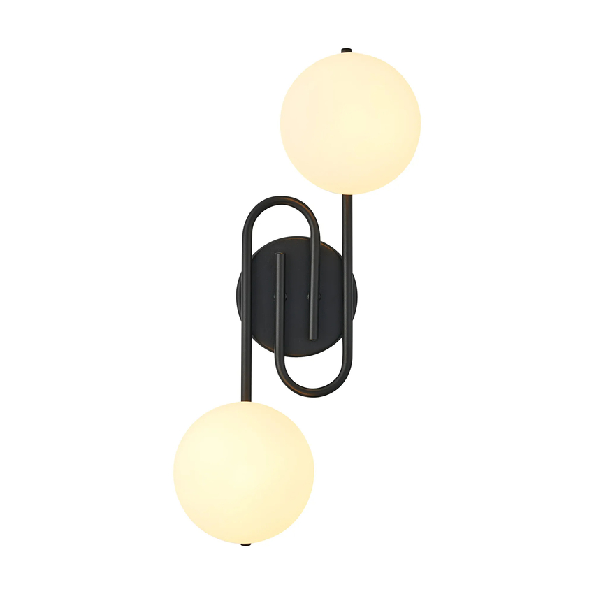 Photograph: Idolite Lynch Satin Black Flush 2 Light Bathroom Wall Light Complete With Opal Glasses - IP44