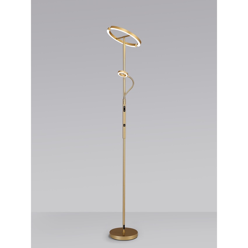 Photograph: Idolite Mayor Satin Gold Finish 2 Light Adjustable Led Floor Lamp C/W Remote Control - 3000K-6000K