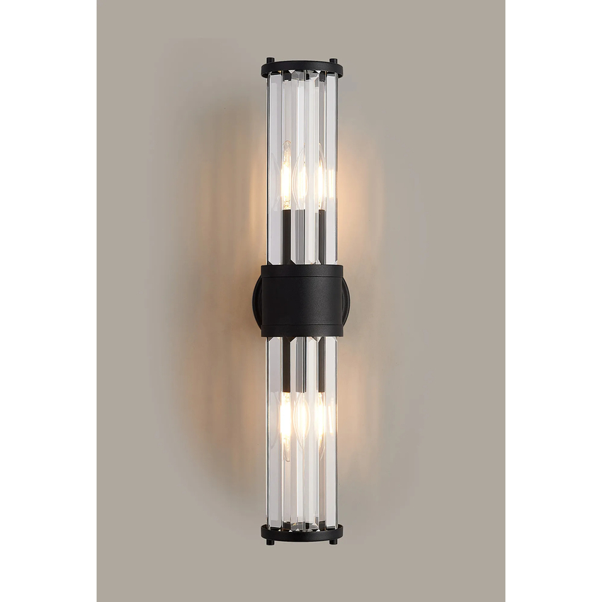 Photograph: Idolite Million 2 Light Satin Black Up And Down Crystal Bathroom Wall Light - IP44