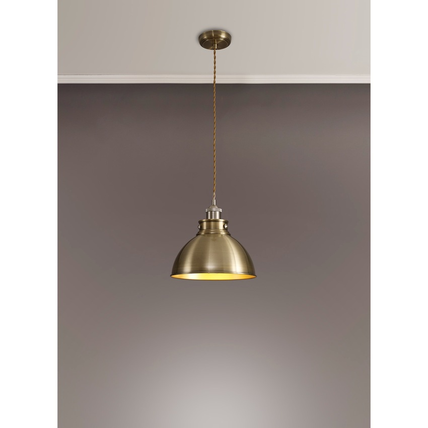 Photograph: Idolite Musala Antique Brass Medium Single Pendant Light With Satin Nickel & Gold Detailing