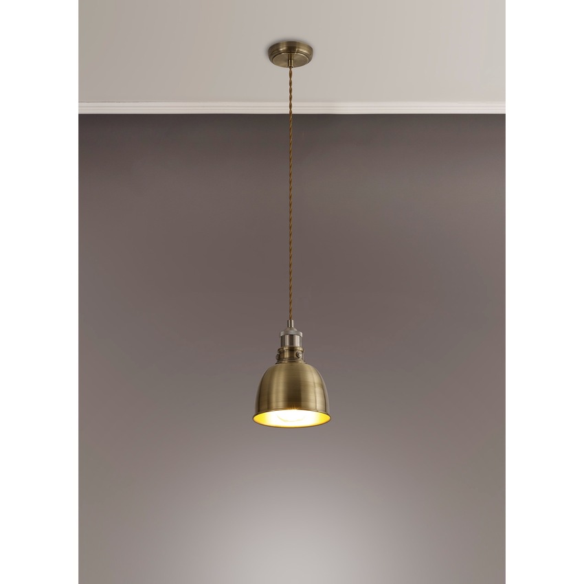 Photograph: Idolite Musala Antique Brass Small Single Pendant Light With Satin Nickel & Gold Detailing