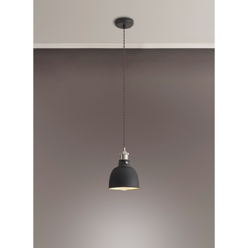 Photograph: Idolite Musala Graphite Small Single Pendant Light With Satin Nickel & Silver Detailing