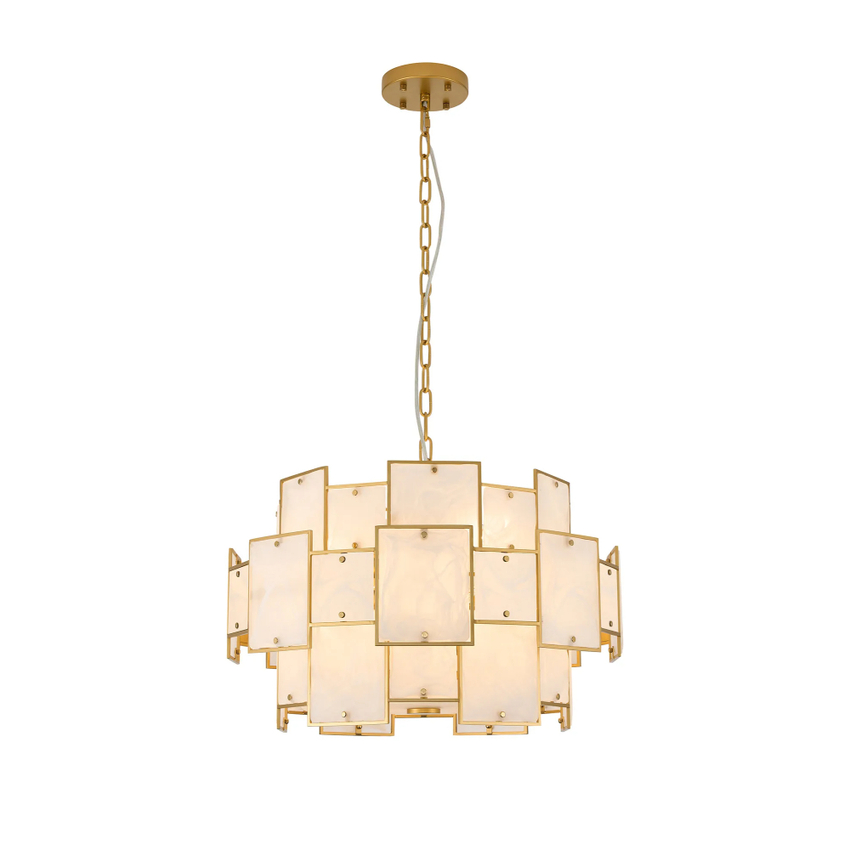 Photograph: Idolite Natron 59cm Round Pendant/Semi Flush White Glass Alabaster: 12 x E14: 1.5m Chain: Gold/White Frosted