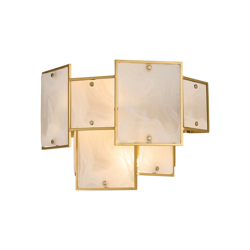 Photograph: Idolite Natron Switched Wall Light White Glass Alabaster: 2 x E14: Gold/White Frosted