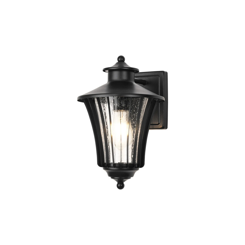 Photograph: Idolite Northwich Ribbed Curved Frame Rectangular Outdoor Wall Light In Black Complete With Seeded Clear Glass - IP54