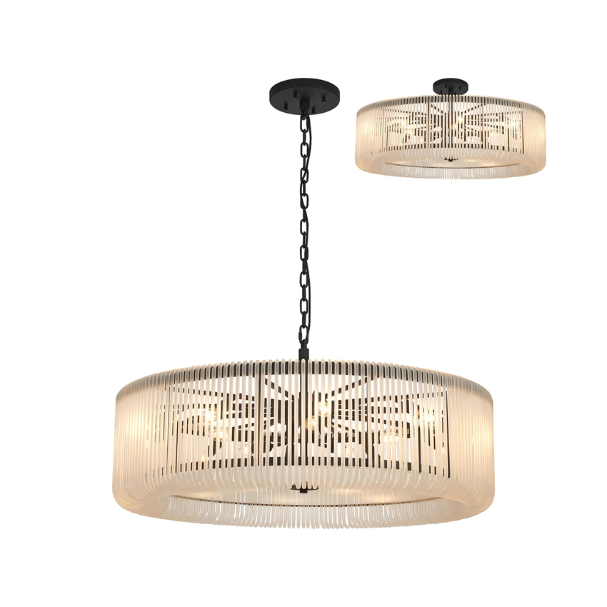 Photograph: Idolite Nuboda 100cm 15 Light Round Pendant Black With Frosted Glass Rods