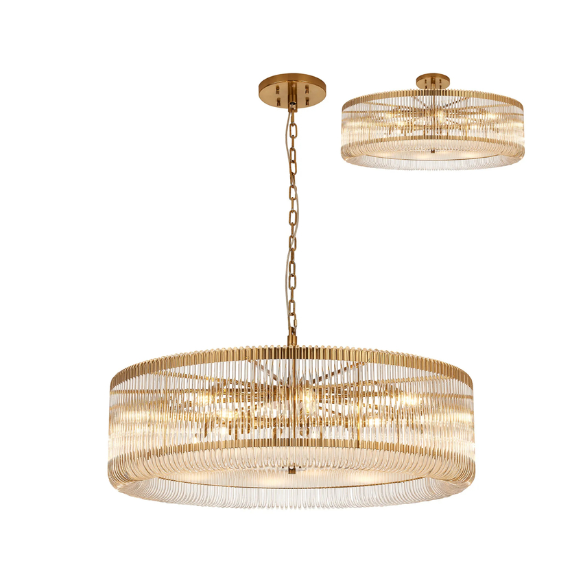 Photograph: Idolite Nuboda 100cm 15 Light Round Pendant Brass With Clear Glass Rods