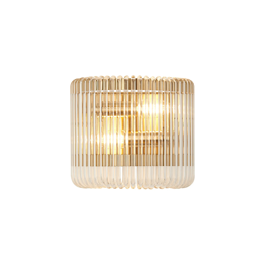 Photograph: Idolite Nuboda 22 x 12cm 2 Light Small Wall Light Brass With Clear Glass Rods