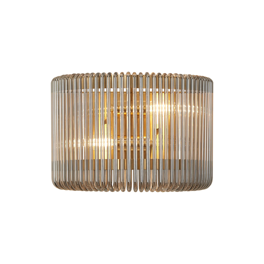 Photograph: Idolite Nuboda 32 x 18cm 2 Light Medium Wall Light Brass With Smoke Glass Rods