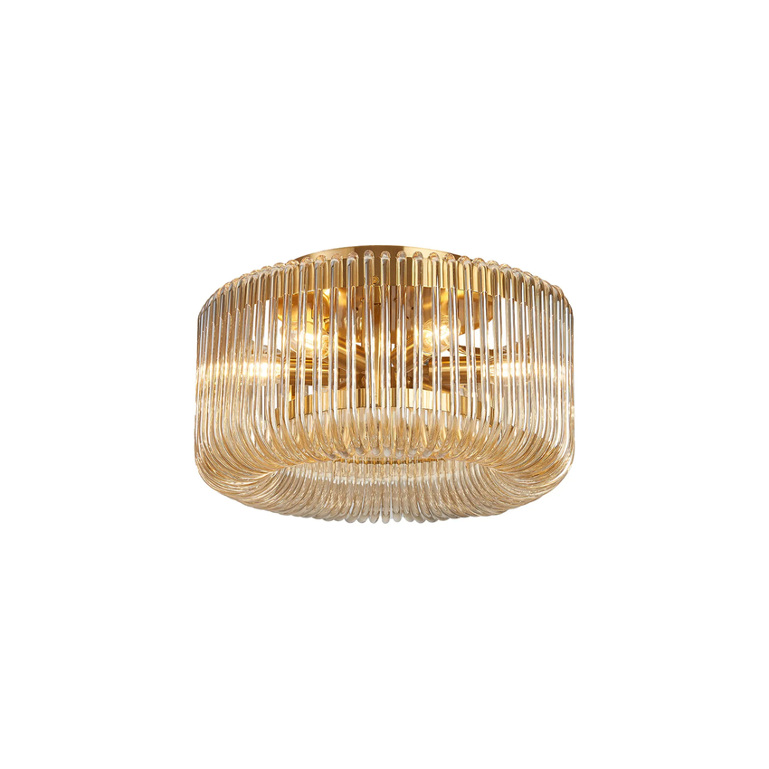 Photograph: Idolite Nuboda 40cm 6 Light Flush Brass Finish Ceiling Light Complete With Smoke Brown Glass Rods