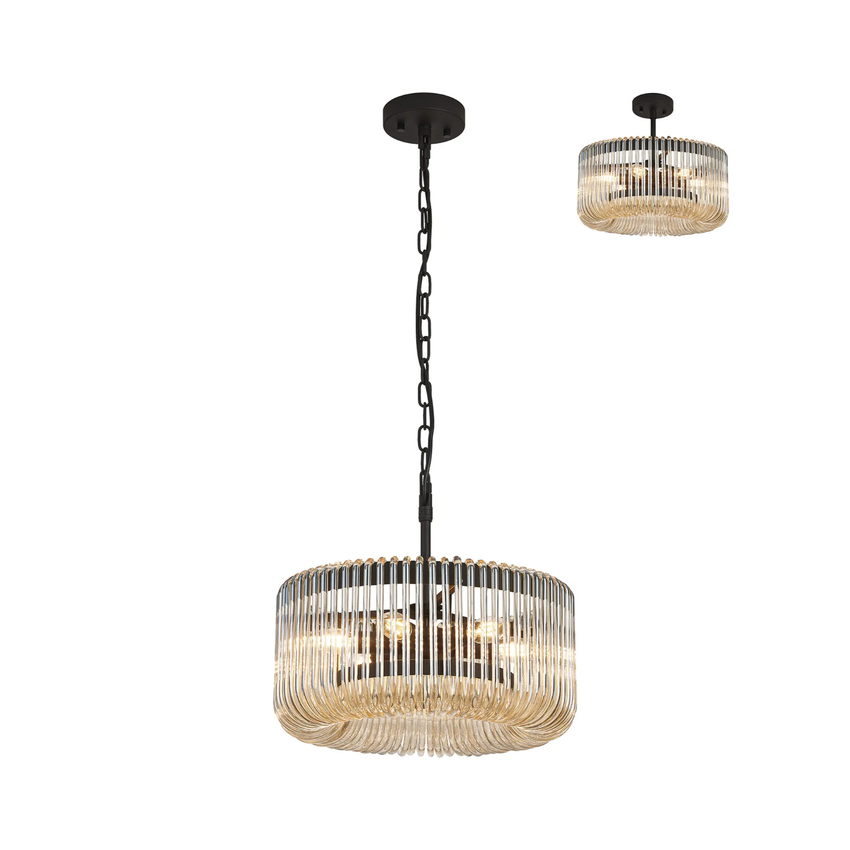 Photograph: Idolite Nuboda 40cm 6 Light Pendant In Black Ceiling Light Complete With Smoke Brown Glass Rods