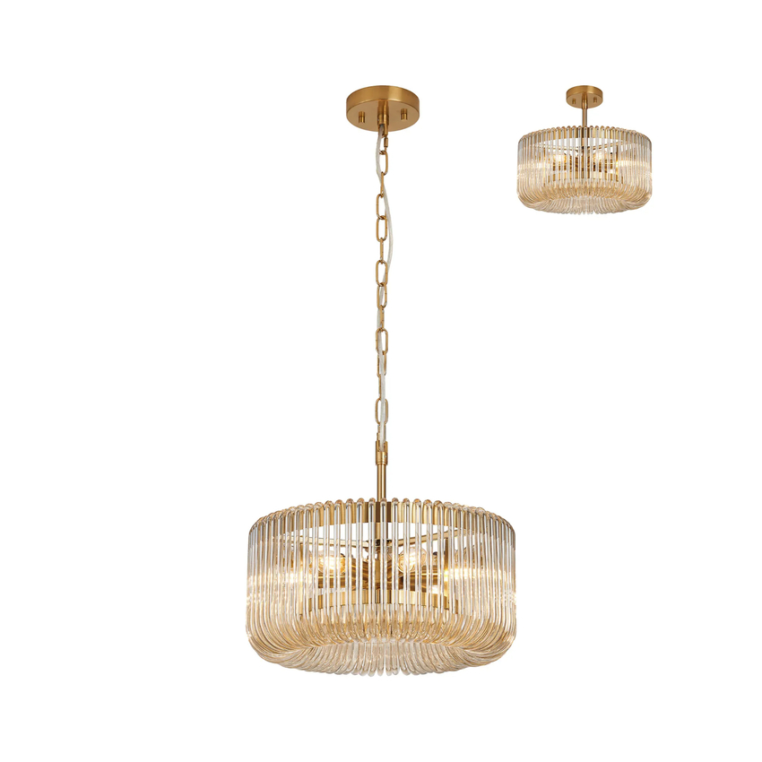 Photograph: Idolite Nuboda 40cm 6 Light Pendant In Brass Ceiling Light Complete With Smoke Brown Glass Rods