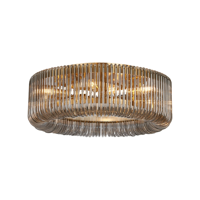 Photograph: Idolite Nuboda 60cm Large 9 Light Brass Finish Black Ceiling Light Complete With Smoke Glass Rods