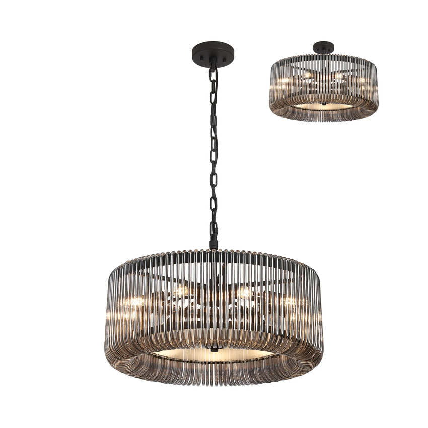 Photograph: Idolite Nuboda 60cm Large 9 Light Pendant In Black Ceiling Light Complete With Clear Glass Rods