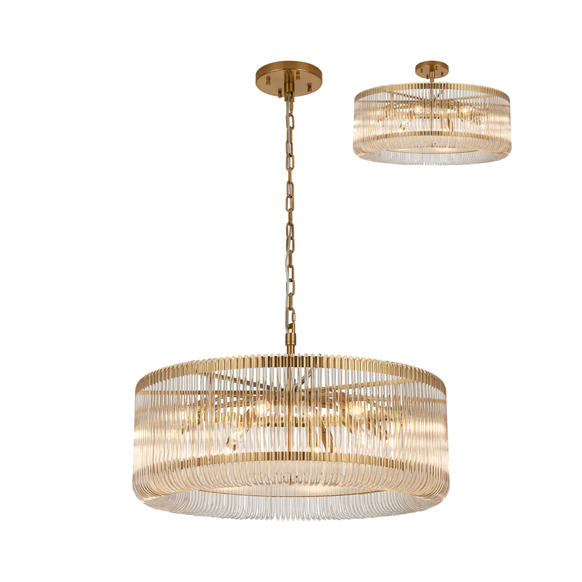 Photograph: Idolite Nuboda 78cm 12 Light Round Pendant Brass With Clear Glass Rods