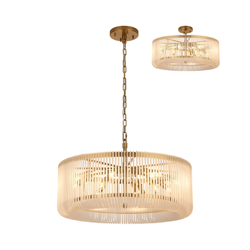Photograph: Idolite Nuboda 78cm 12 Light Round Pendant Brass With Frosted Glass Rods