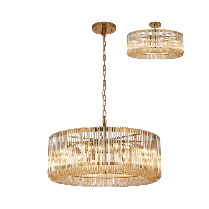 Photograph: Idolite Nuboda 78cm 12 Light Round Pendant Brass With Smoke Brown Glass Rods