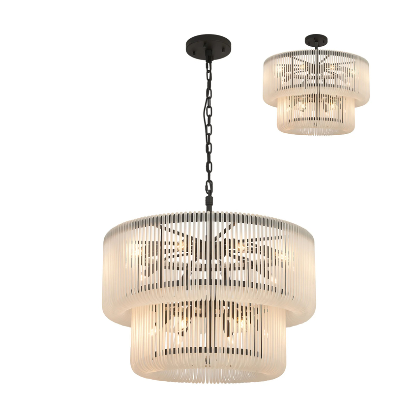 Photograph: Idolite Nuboda 78cm 16 Light 2 Tier Pendant Black With Frosted Glass Rods