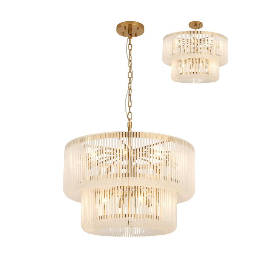 Photograph: Idolite Nuboda 78cm 16 Light 2 Tier Pendant Brass With Frosted Glass Rods