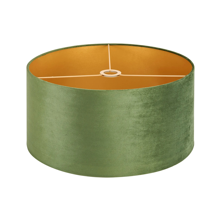 Photograph: Idolite Nuvola 50cm Round Moss Green Velvet Shade With Gold Paper Lining And Gold Finish Carrier