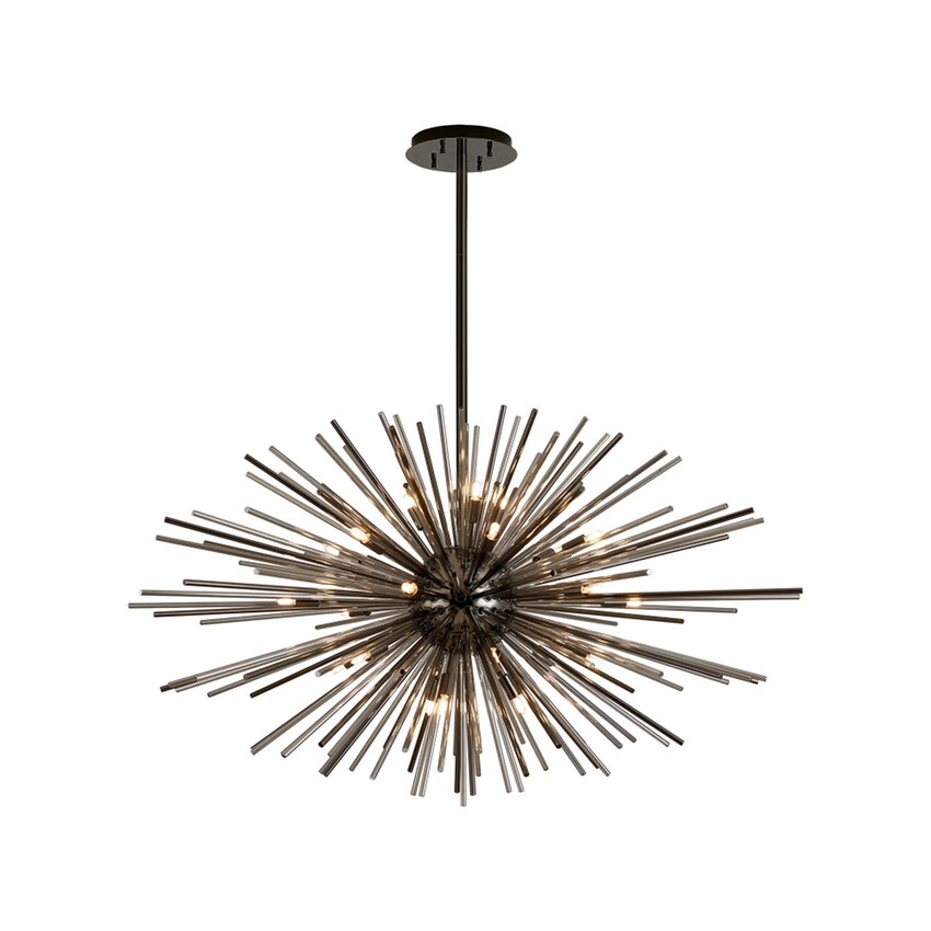 Photograph: Idolite Ohird 100cm Black Chrome And Smoke 24 Light Horizontal Sputnik Glass Pendant Light