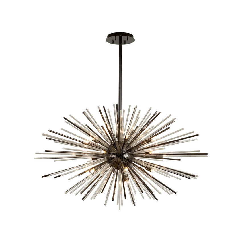 Photograph: Idolite Ohird 110cm Black Chrome And Clear 24 Light Horizontal Sputnik Glass Pendant Light